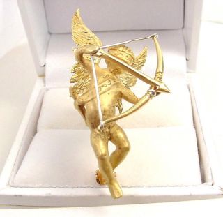 Vintage Detailed Cherub Angel Cupid Brooch Pin Shreve Co 18k Yellow Gold Italy