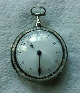 1813 English Verge Fusee Silver Pair Case Pocket Watch By Charles Clayton