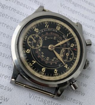 Extremely Rare Cyma Chronograph Watersport Clamshell Case Ca 1940 Valjoux 22