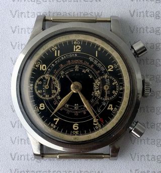 EXTREMELY RARE CYMA CHRONOGRAPH WATERSPORT CLAMSHELL CASE Ca 1940 VALJOUX 22 2