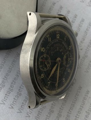 EXTREMELY RARE CYMA CHRONOGRAPH WATERSPORT CLAMSHELL CASE Ca 1940 VALJOUX 22 5