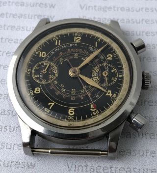 EXTREMELY RARE CYMA CHRONOGRAPH WATERSPORT CLAMSHELL CASE Ca 1940 VALJOUX 22 6