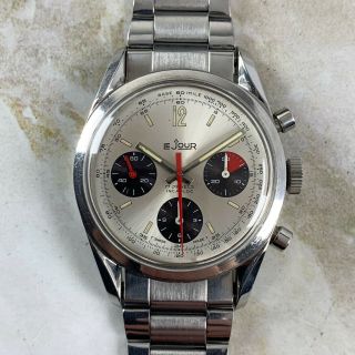 Vintage Lejour Panda Chronograph Wristwatch Rare Twisted Lugs Valjoux 72 Nr