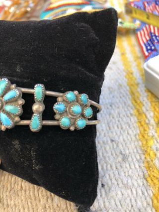 SIGNED VINTAGE STERLING SILVER TURQUOISE PETIT POINT CUFF BRACELET ZUNI 2