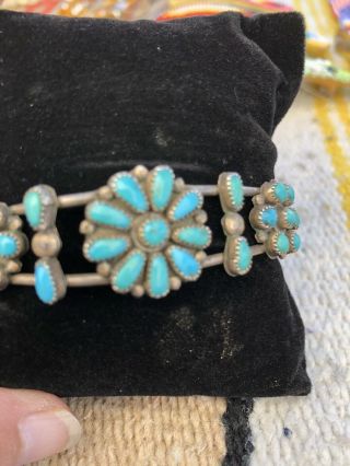 SIGNED VINTAGE STERLING SILVER TURQUOISE PETIT POINT CUFF BRACELET ZUNI 3