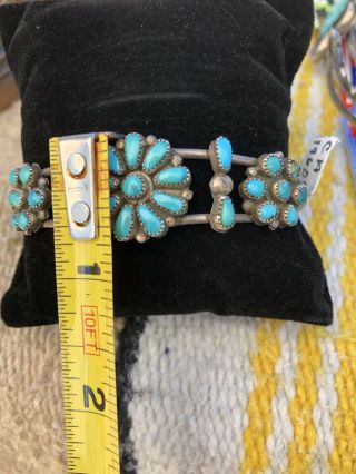 SIGNED VINTAGE STERLING SILVER TURQUOISE PETIT POINT CUFF BRACELET ZUNI 8