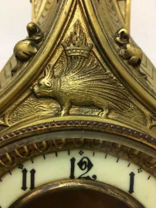 Rare 1893 Pugin Style GOTHIC REVIVAL Gilt Bronze Brass CATHEDRAL Large CLOCK 10