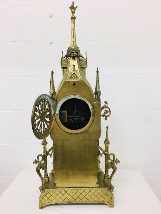 Rare 1893 Pugin Style GOTHIC REVIVAL Gilt Bronze Brass CATHEDRAL Large CLOCK 11