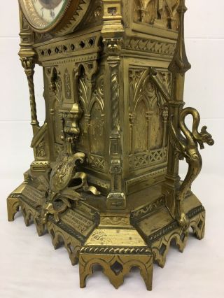 Rare 1893 Pugin Style GOTHIC REVIVAL Gilt Bronze Brass CATHEDRAL Large CLOCK 4