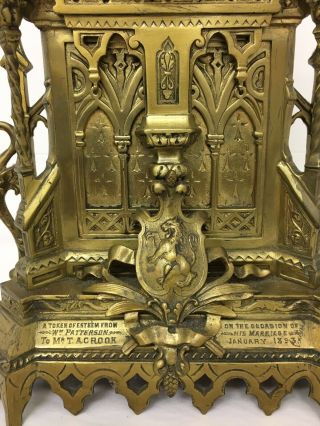 Rare 1893 Pugin Style GOTHIC REVIVAL Gilt Bronze Brass CATHEDRAL Large CLOCK 8