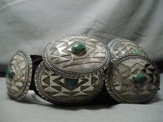 One Of Biggest Vintage Navajo Green Turquoise Sterling Silver Concho Belt