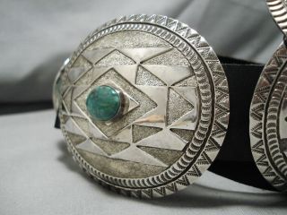 ONE OF BIGGEST VINTAGE NAVAJO GREEN TURQUOISE STERLING SILVER CONCHO BELT 3