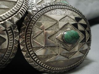 ONE OF BIGGEST VINTAGE NAVAJO GREEN TURQUOISE STERLING SILVER CONCHO BELT 4