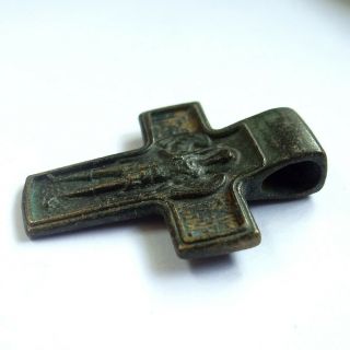 RUSSIAN ANCIENT ARTIFACT BRONZE CROSS WITH ARCHANGEL MICHAEL DOUBLE SIDES 2