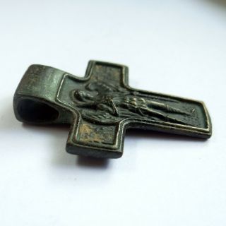 RUSSIAN ANCIENT ARTIFACT BRONZE CROSS WITH ARCHANGEL MICHAEL DOUBLE SIDES 3
