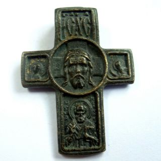 RUSSIAN ANCIENT ARTIFACT BRONZE CROSS WITH ARCHANGEL MICHAEL DOUBLE SIDES 4