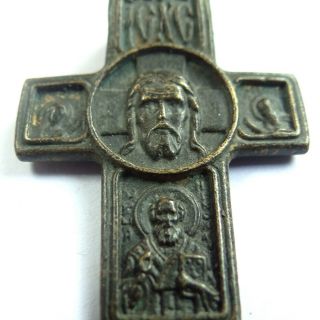 RUSSIAN ANCIENT ARTIFACT BRONZE CROSS WITH ARCHANGEL MICHAEL DOUBLE SIDES 5
