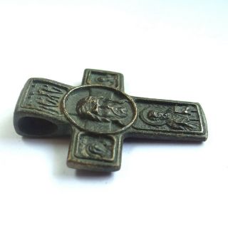 RUSSIAN ANCIENT ARTIFACT BRONZE CROSS WITH ARCHANGEL MICHAEL DOUBLE SIDES 6