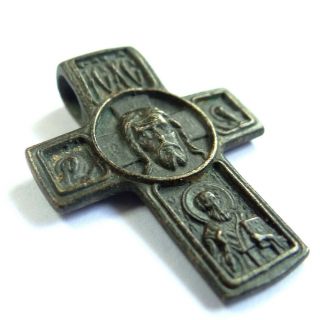RUSSIAN ANCIENT ARTIFACT BRONZE CROSS WITH ARCHANGEL MICHAEL DOUBLE SIDES 7