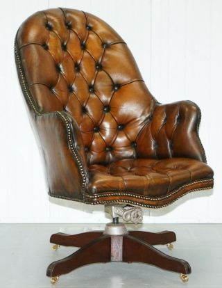 1920 Hillcrest Fully Restored Brown Leather Chesterfield Captains Chair