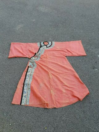 Antique 19 Th Chinese Silk Embroidery Robe Textile Dress