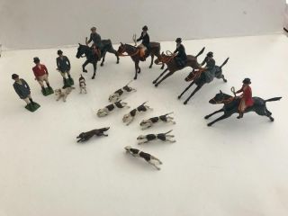 Vintage Britains Lead Hunting Huntswoman And Huntsman Horses Dogs And Fox