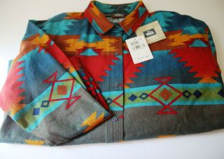 Vintage Medium Woolrich Mens Aztec Southwest Cotton Flannel Blanket Shirt