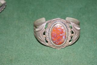 Vintage Handmade Southwestern Sterling Silver & Red Cabochon Bracelet & Ring SZ7 6