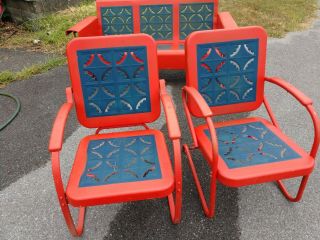 Vintage 3 Seater Piecrust Design Glider And Matching Chairs 1940’s