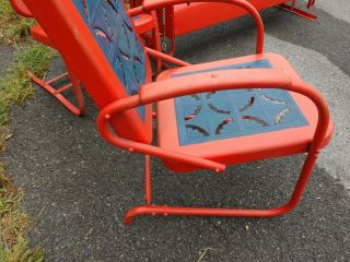 Vintage 3 Seater Piecrust Design Glider And Matching Chairs 1940’s 8
