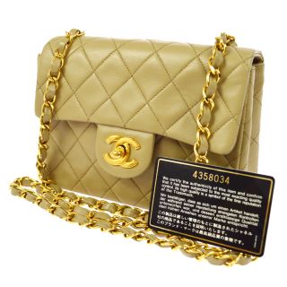 Auth Chanel Vintage Quilted Cc Single Chain Shoulder Bag Beige Leather A36761f