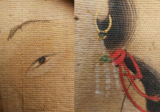 Antique Chinese Scroll Painting on Silk Female Figure with Calligraphy and Seal 10