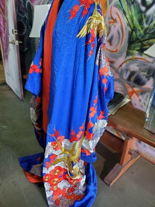 Vintage Long Embroidered Handmade Silk Japanese Kimono Robe Ceremonial Wedding