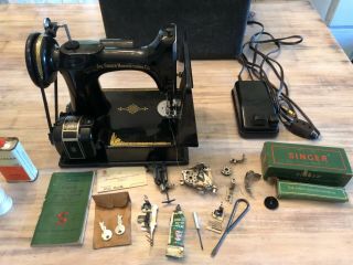 Vintage Singer Featherweight 221 - 1 Sewing Machine 1952 With Case & Attachments