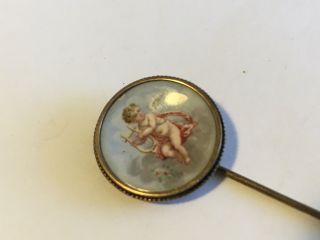 Antique Vintage Victorian 14k Hand Painted On Porcelain Portrait Stick Pin
