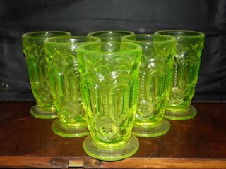 Vintage Weishar Glass Vaseline Carnival Ltd Edition Moon & Stars Water Set 3