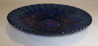 Northwood GOOD LUCK ANTIQUE BLUE CARNIVAL GLASS RIBBED PLATE Electric RARE 4