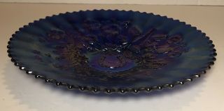 Northwood GOOD LUCK ANTIQUE BLUE CARNIVAL GLASS RIBBED PLATE Electric RARE 5