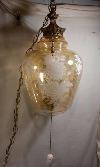 Vintage Mid Century Hanging Swag Clear Glass Pull Chain Lamp Vase Shape