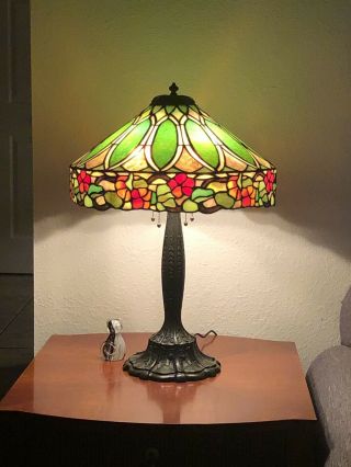 Duffner & kimberly Floral Nasturtium Border Leaded Stained Glass Lamp Shade 2