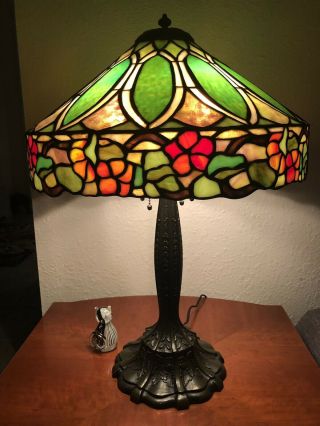 Duffner & kimberly Floral Nasturtium Border Leaded Stained Glass Lamp Shade 3