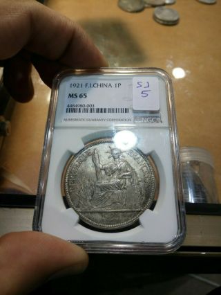 Sj5 French Indochina 1921 Trade Dollar Piastre Ngc Ms - 65.  Rare This