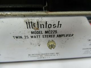 Vintage 60 ' s Mcintosh MC 225 Tubed Stereo Power Amplifier 9