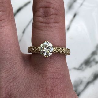 Vintage 1.  00ctw Vs Diamond Moissanite Engagement Ring 10k Yellow Gold
