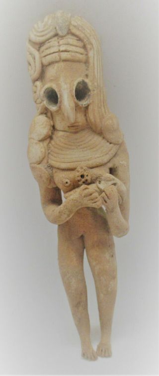 Ancient Indus Valley Harappan Terracotta Fertility Idol Holding Child C.  2200bce
