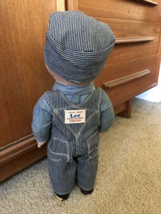 VTG Buddy Lee Hard Conposition Railroad Doll Union Made Striped Overalls Hat 2