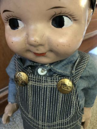 VTG Buddy Lee Hard Conposition Railroad Doll Union Made Striped Overalls Hat 3
