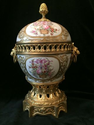 French Sevres Gilt Dore Bronze Mounted Potpourri Vase