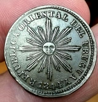 Very Rare Uruguay 5 Cents Centesimos 1844 Coin