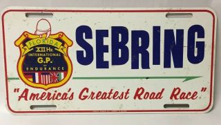 Rare Vintage 12 Hours Of Sebring Endurance Road Race Metal License Plate Sign
